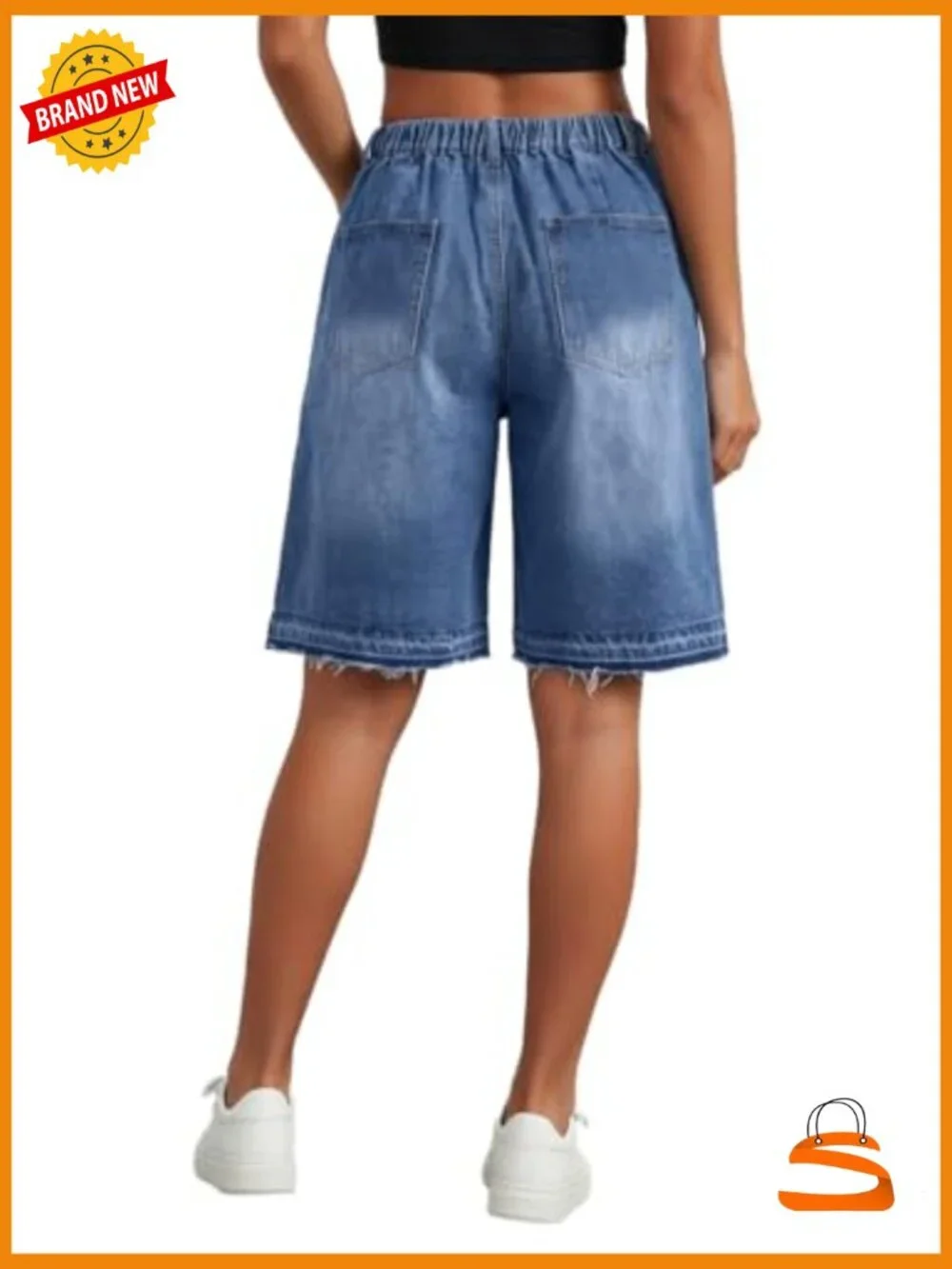 Women Plus Size Denim Bermuda Shorts High Waisted Baggy Knee Length Jorts